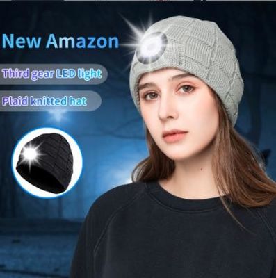 Bluetooth Beanie Hat Video Camera with Light, USB Rechargeable 4 LED Headlamp Cap Wireless Headphones for Skiing,Running