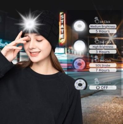 Bluetooth Beanie Hat Video Camera with Light, USB Rechargeable 4 LED Headlamp Cap Wireless Headphones for Skiing,Running