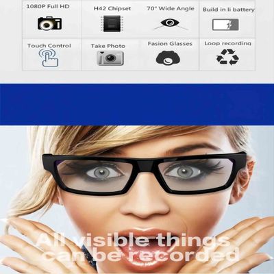 1080P Body Worn Camera Hidden Video Glasses 80° Angle For Motorcycling Trekking Climbing