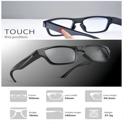 HD1080P Action Camera Glasses With External Micrphone Touch Control Two Battery Legs