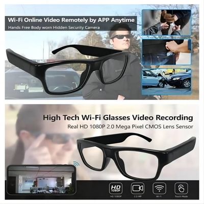 Indoor Outdoor Securtiy Wifi Glasses With Camera 1080P Battery Powered Vibrate Alert
