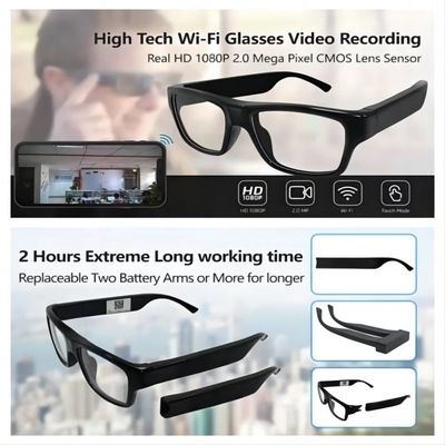 Indoor Outdoor Securtiy Wifi Glasses With Camera 1080P Battery Powered Vibrate Alert