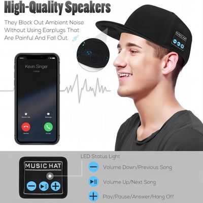 Mobile bluetooth audio sports cap  speaker removable hand washing and adjustable for baseball, skate,biking