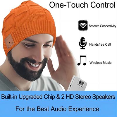 Orange Bluetooth Beanie Hat Wireless Headset Listening Music Handsfree Calls