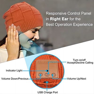 Orange Bluetooth Beanie Hat Wireless Headset Listening Music Handsfree Calls