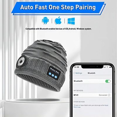 LED Flashlight Music Hat Unisex USB Rechargeable 4 LED Headlamp Cap For Jogging