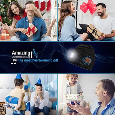 Rechargeable Battery Bluetooth Beanie Hat With LED Headlamp For Climbing Hiking Biking Cycling