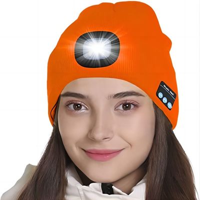 Unisex Headlamp Hat With  Bluetooth Light Wireless Headphones For Men Dad