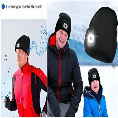 Unisex Flashlight Bluetooth Hat With Light Wireless Headphones Music Hat