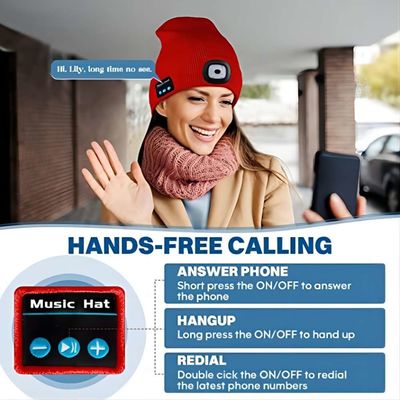 Phones Calls Music Playback Bluetooth LED Hat With 4 LED Light For Night Walking