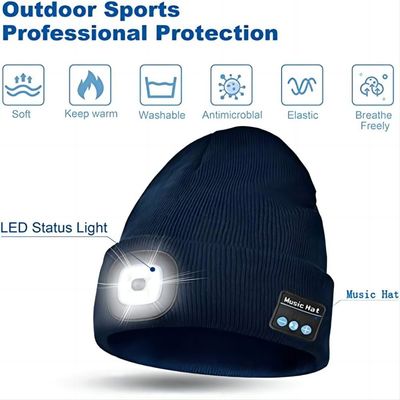 Winter Night Working Wireless Bluetooth Headphones Hat With 3 Adjustable LED Light