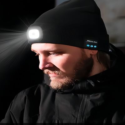 Unisex LED Beanie With Light USB Rechargable Hands Free 4 LED Headlamp Cap