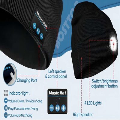 Unisex LED Beanie With Light USB Rechargable Hands Free 4 LED Headlamp Cap