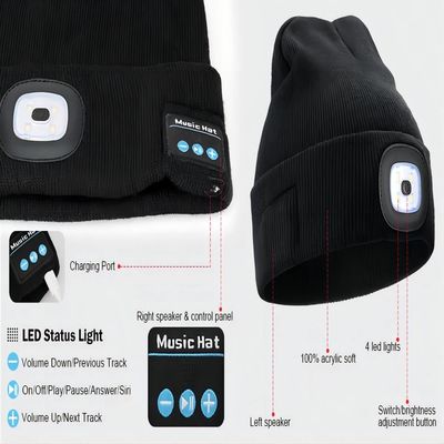 LED Bluetooth Beanie With headlamp,Unisex USB Rechargable hands free headlights  Women Men Gifts for Dad Him Husband