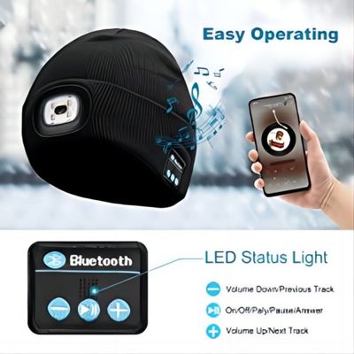 LED Bluetooth Beanie With headlamp,Unisex USB Rechargable hands free headlights  Women Men Gifts for Dad Him Husband